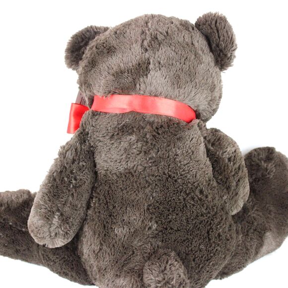 Animal Adventure Sitting Teddy Bear Dark Brown Plush Red Satin Bow 2012 13" - Picture 5 of 6